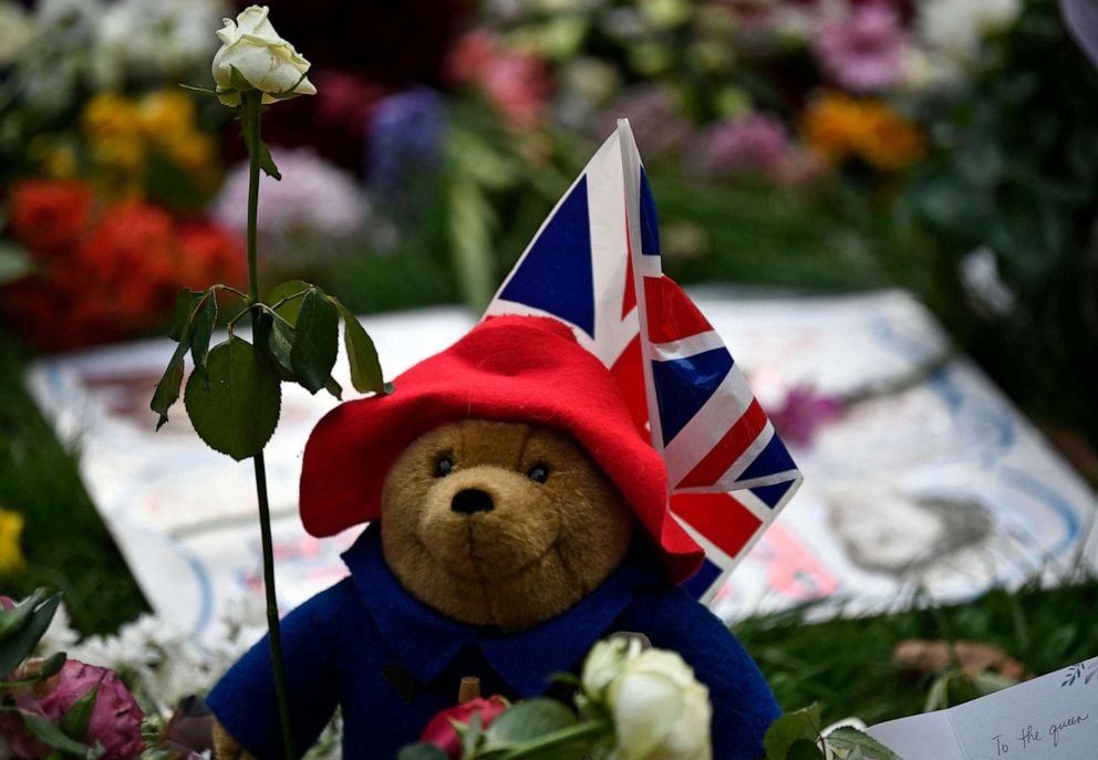 PHOTO: A Paddington Bear is pictured with floral tributes in Green Park, near Buckingham Palace, in London, Sept. 11, 2022. Charles III was formally proclaimed Britain's new king following the death of his mother Queen Elizabeth II.