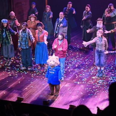 PHOTO: Arti Shah, playing Paddington Bear, bows at the curtain call during the press night performance of "Paddington The Musical" at The Savoy Theatre, November 30, 2025 in London, England. 