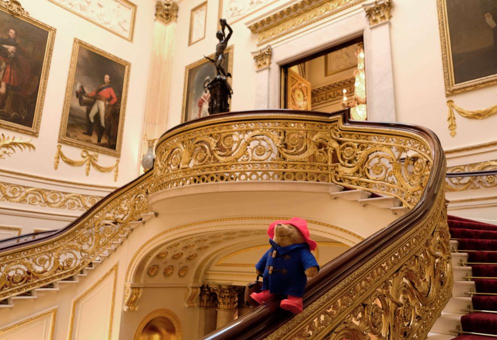 PHOTO: Paddington bear on the Grand Staircase at Buckingham Palace in London, in a photo released by Buckingham Palace on Nov. 18, 2022.