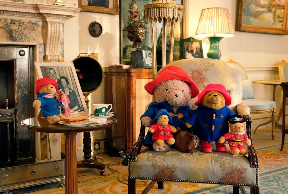 PHOTO: Paddington Bear toys with a cup of tea and a marmalade sandwich in the Morning Room at Clarence House in London, in a photo released by Buckingham Palace on Nov. 18, 2022.
