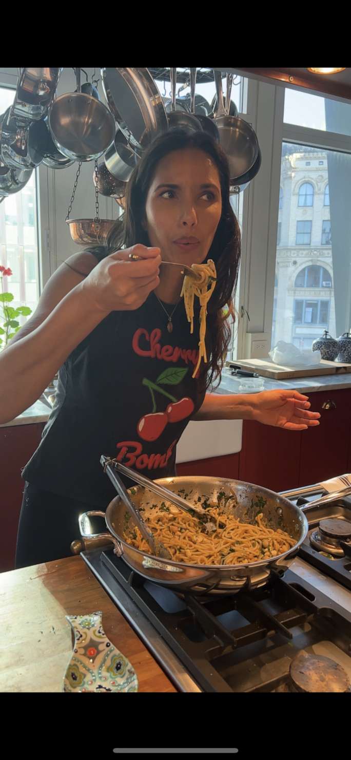 PHOTO: Padma Lakshmi tastes her simple budget-friendly pasta dish.