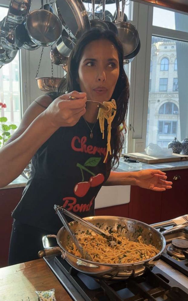 PHOTO: Padma Lakshmi tastes her simple budget-friendly pasta dish.