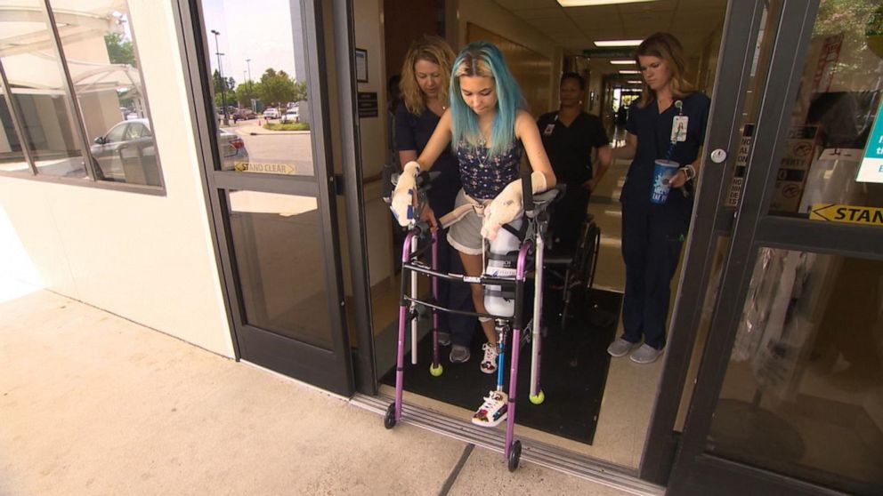 PHOTO: Paige Winter, 17, leaves Vidant Medical Center in Greenville, N.C., in July 2019.