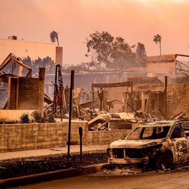 PHOTO: A Berkshire Hathaway office is left in smoldering ashes during the Palisade fire in the Palisade village area of the Pacific Palisades, a neighborhood of Los Angeles, Jan. 8, 2025. 