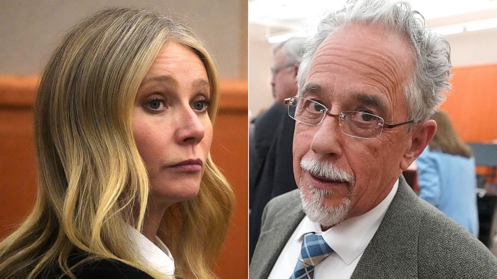 PHOTO: Gwyneth Paltrow and Terry Anderson in court during their trial over a 2016 skiing collision at a resort in Park City, Utah.