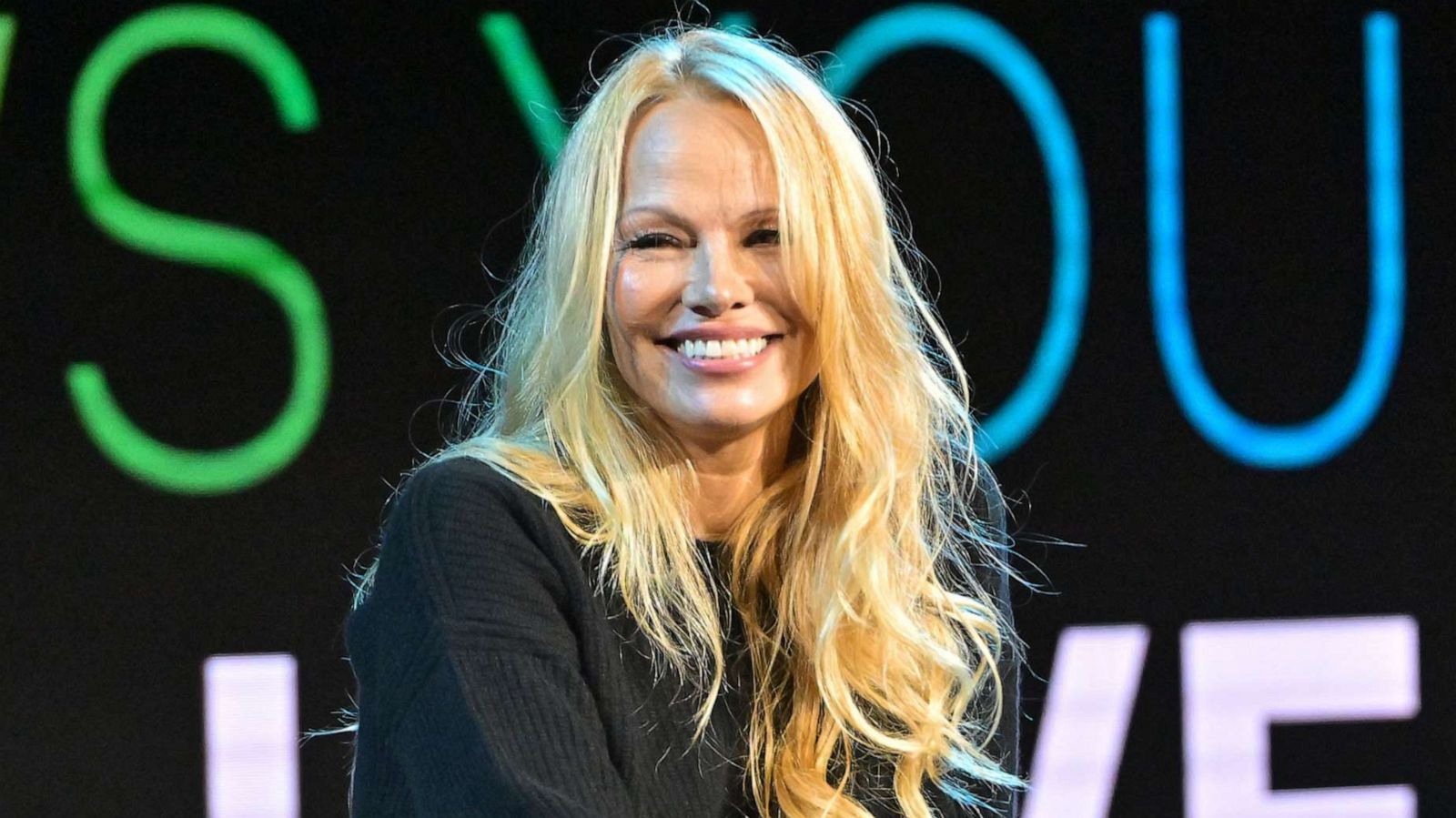 PHOTO: Pamela Anderson speaks onstage on May 14, 2023 in Los Angeles.