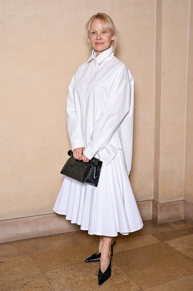 PHOTO: Pamela Anderson attends the Jacquemus Menswear Fall-Winter 2025/2026 show as part of Paris Fashion Week, Jan. 26, 2025, in Paris.