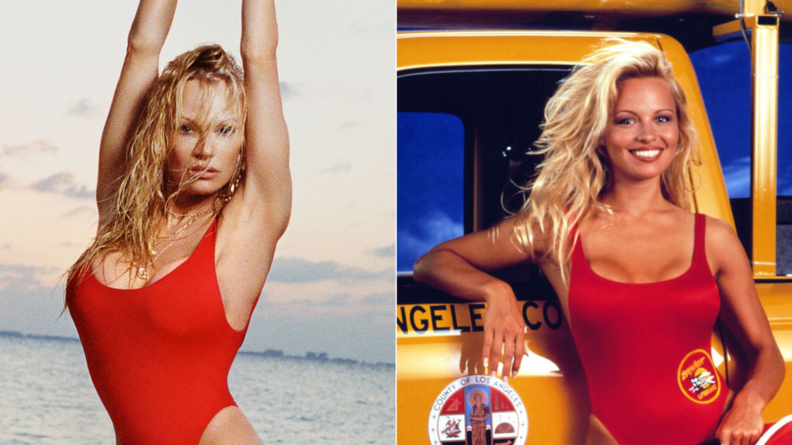 PHOTO: Pamela Anderson launches new swimsuit collection with Frankie's Bikinis. | Pamela Anderson is shown in the role of C.J. Parker in the tv show "Baywatch" which ran from 1992-1997.