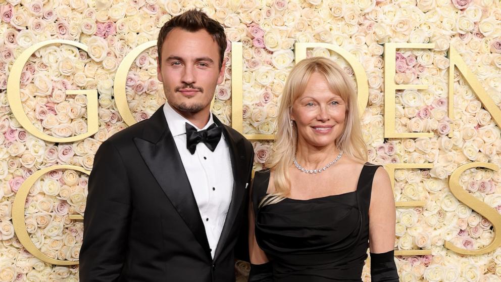 PHOTO: Brandon Thomas Lee and Pamela Anderson attend the 82nd Annual Golden Globe Awards, Jan. 5, 2025, in Beverly Hills, Calif.