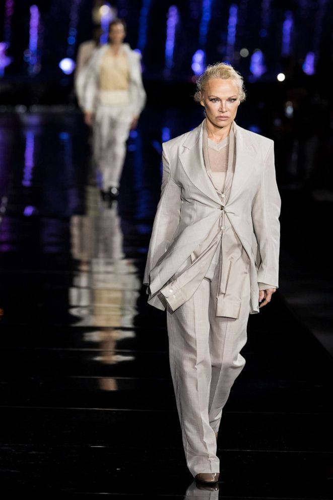 PHOTO: Actress Pamela Anderson walks the runway during the Boss Spring/Summer 2023 Miami Runway Show at One Herald Plaza on March 15, 2023 in Miami.