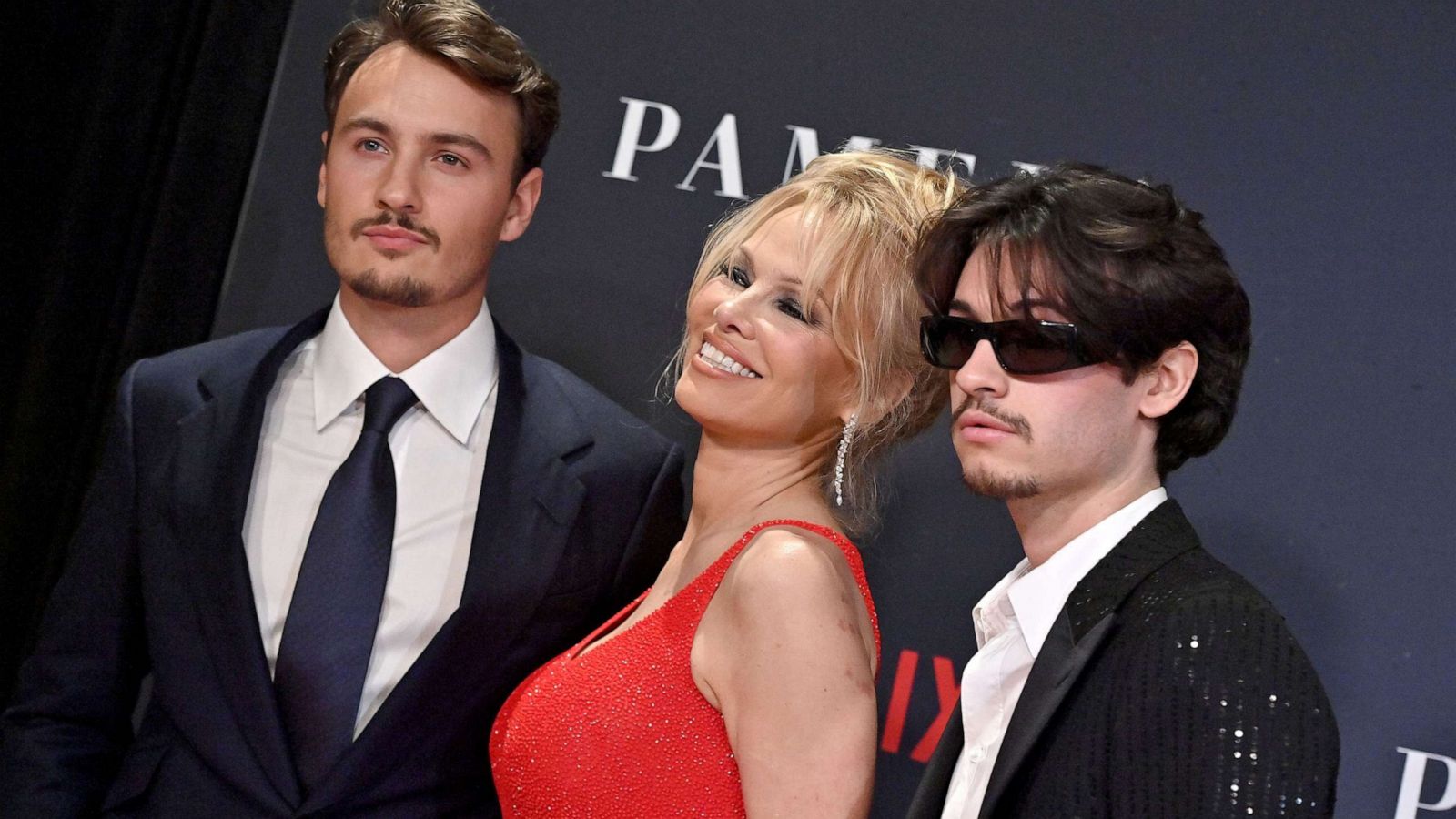 PHOTO: Brandon Thomas Lee, Pamela Anderson, and Dylan Jagger Lee attend Netflix's 'Pamela, a love story', Jan. 30, 2023 in Los Angeles.