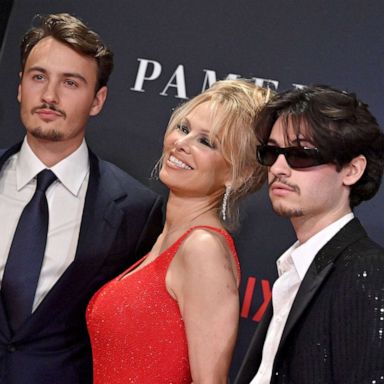 PHOTO: Brandon Thomas Lee, Pamela Anderson, and Dylan Jagger Lee attend Netflix's 'Pamela, a love story', Jan. 30, 2023 in Los Angeles.