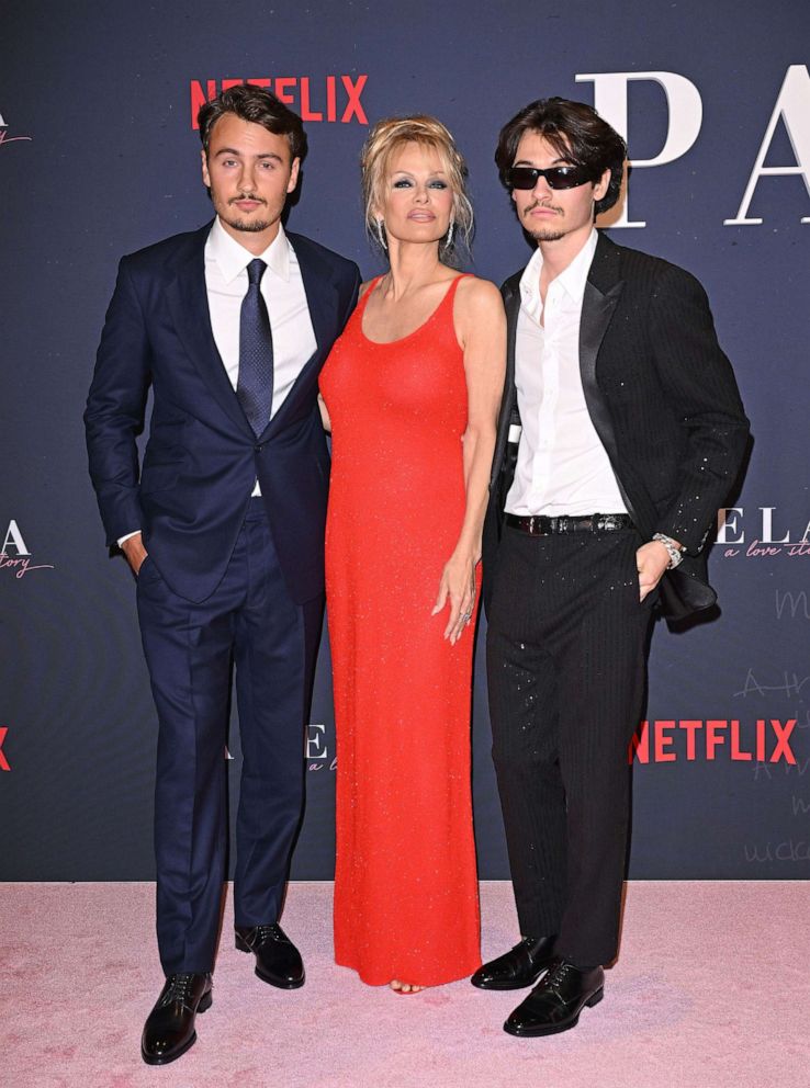 PHOTO: Brandon Thomas Lee, Pamela Anderson, and Dylan Jagger Lee attend Netflix's 'Pamela, a love story', Jan. 30, 2023 in Los Angeles.