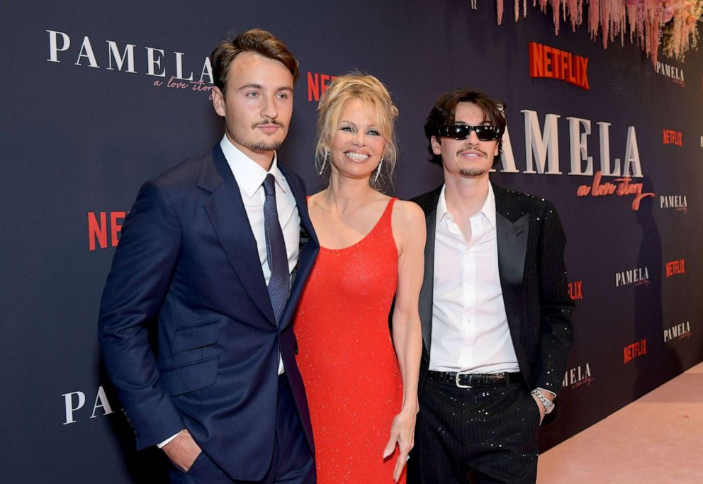 PHOTO: Brandon Thomas Lee, Pamela Anderson, and Dylan Jagger Lee attend Netflix's 'Pamela, a love story', Jan. 30, 2023 in Los Angeles.