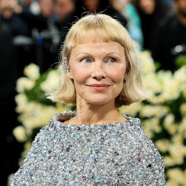 PHOTO: Pamela Anderson attends the 2025 Met Gala Celebrating "Superfine: Tailoring Black Style" at Metropolitan Museum of Art on May 05, 2025 in New York City.