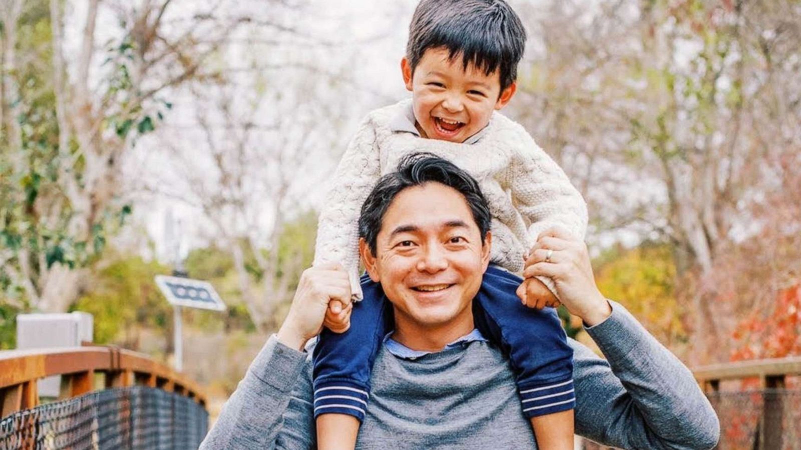 PHOTO: Yujin Chung carries son Liam on his shoulders. Chung, a father of two, shared a poem about parenting during the pandemic that went viral. Chung's newest poem will be a birthday tribute to his eldest son, who's turning 7.