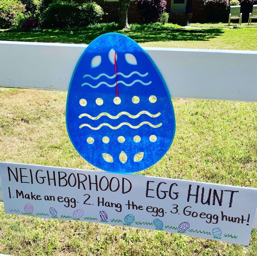 PHOTO: With social distancing being encouraged during the novel coronavirus pandemic, one neighborhood has come up with a creative way to keep its annual Easter egg hunt alive with a paper egg scavenger hunt.