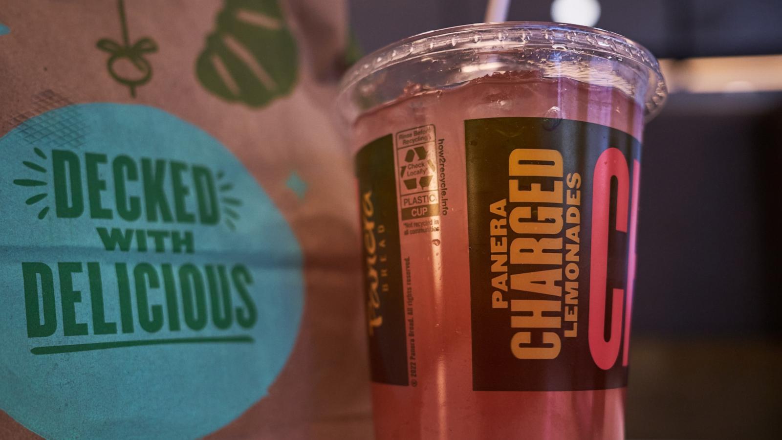 PHOTO: A Charged Lemonade from a Panera Bread Co. is seen on a table, Dec. 12, 2023, in New York.