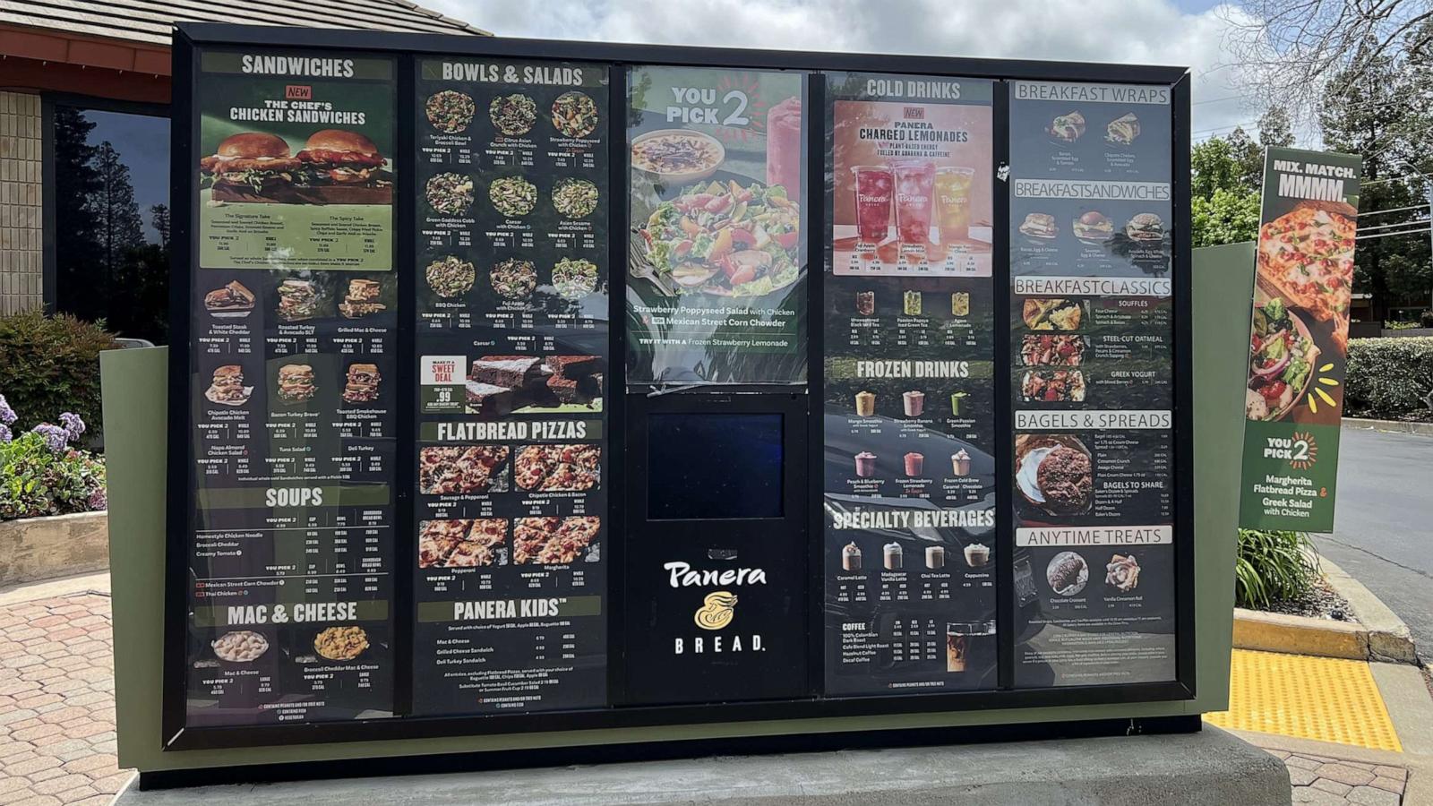 PHOTO: A close-up of a menu at Panera Bread drive-through, Walnut Creek, Calif., May 2, 2022.