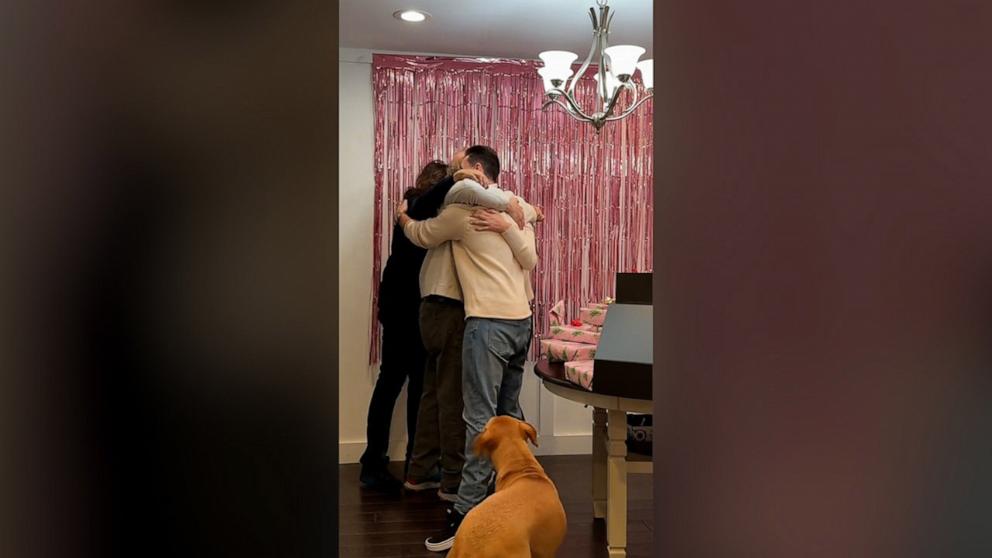 PHOTO: Sam Patterson, Monica Patterson, Robert Gartner and Joni Gartner shared a group hug after the surprise pregnancy announcement.