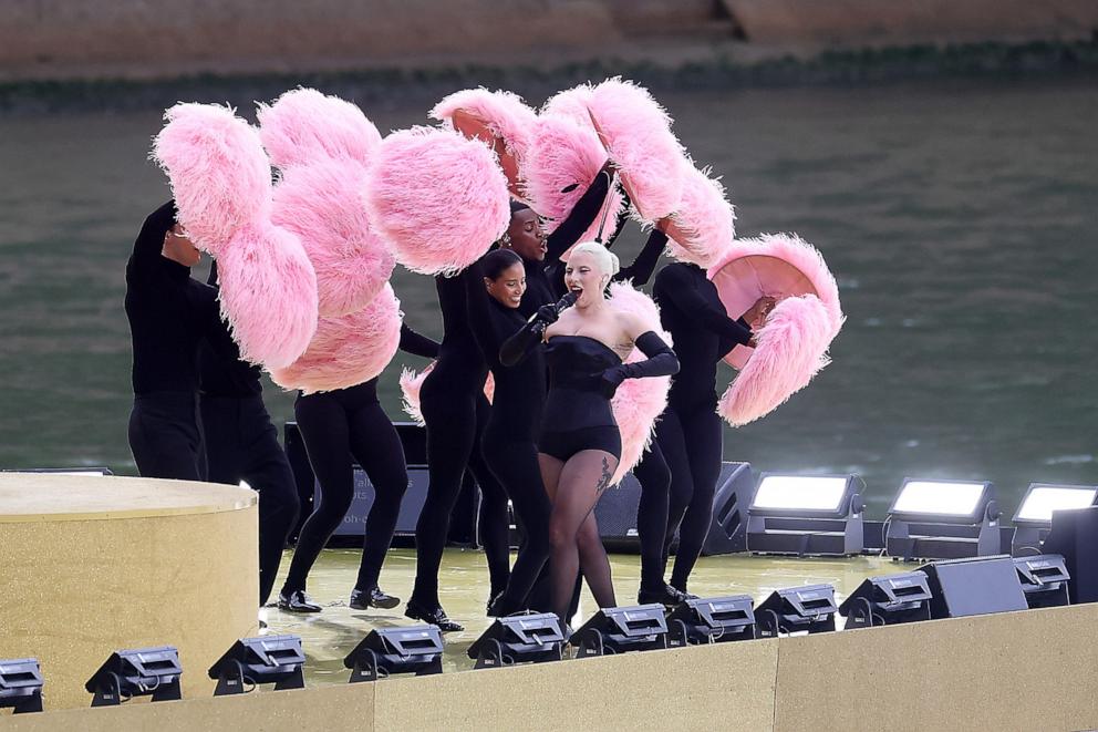 PHOTO: Lady Gaga performs at Square Barye during the athlete's parade on the River Seine during the opening ceremony of the 2024 Paris Olympic Games, July 26, 2024.