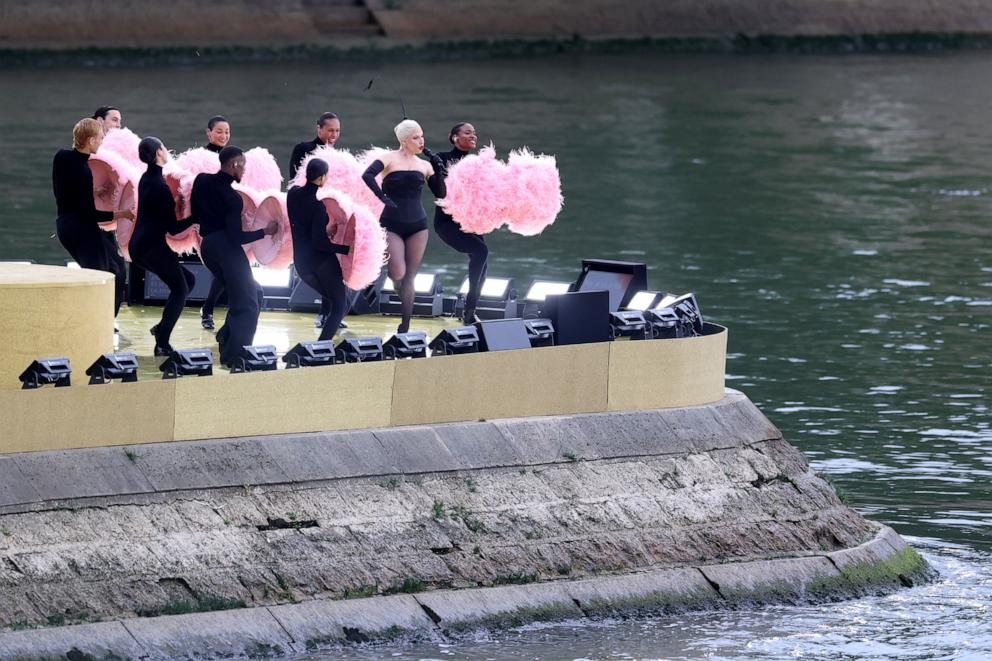 Lady Gaga performs at Square Barye during the athlete's parade on the River Seine during the opening ceremony of the 2024 Paris Olympic Games, July 26, 2024.