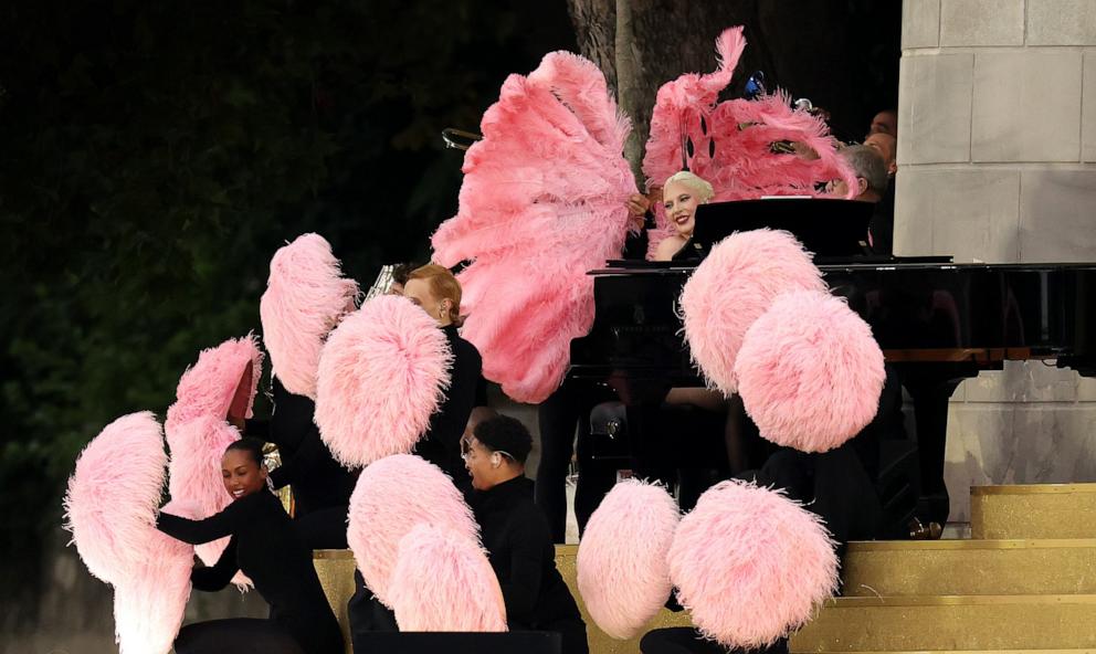 PHOTO: Lady Gaga performs at Square Barye during the athlete's parade on the River Seine during the opening ceremony of the 2024 Paris Olympic Games, July 26, 2024.