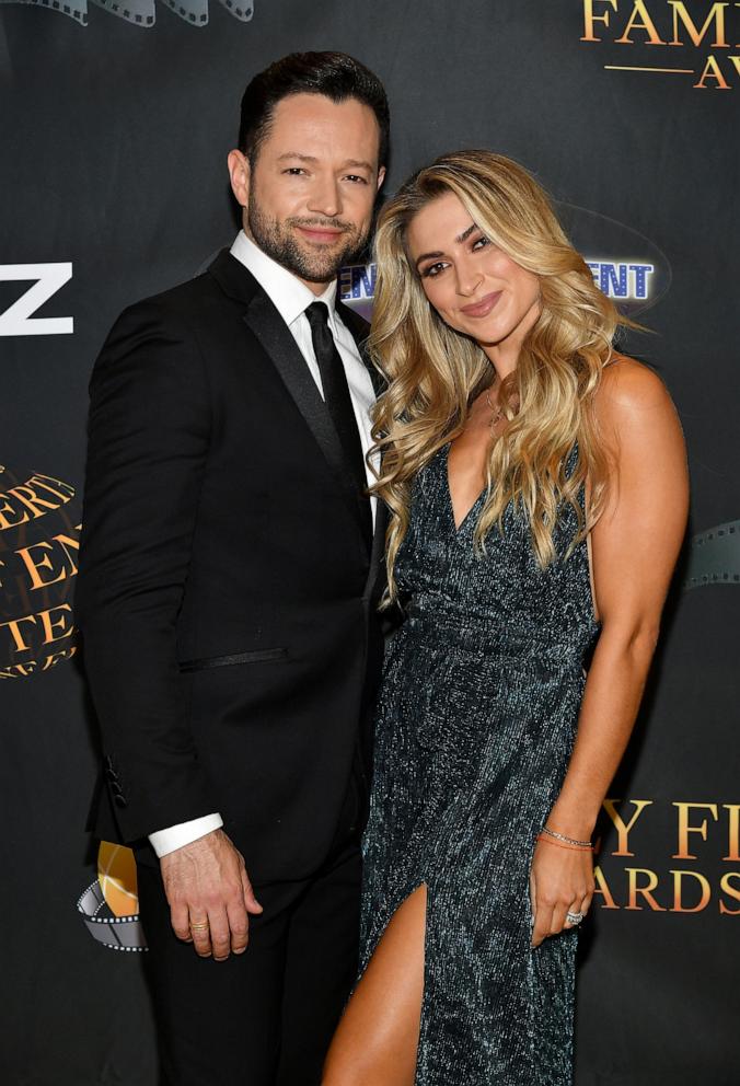 PHOTO: In this March 24, 2021, file photo, Pasha Pashkov and Daniella Karagach attend the 24th Family Film Awards in Los Angeles.