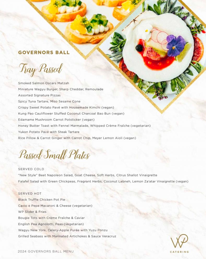 PHOTO: The menu for the 30th Governors Ball Oscars after-party. 