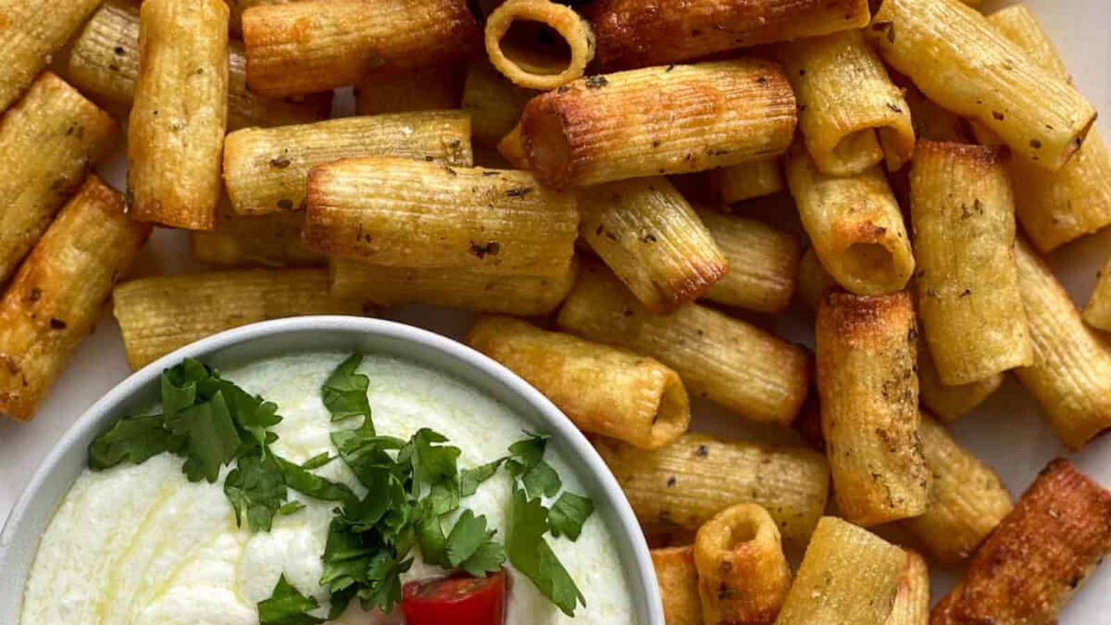 PHOTO: Air fried pasta with whipped feta dip.