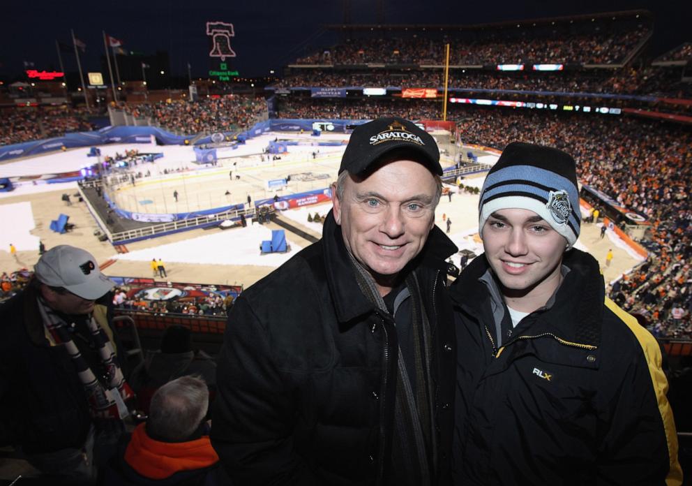 PHOTO: 2012 Pat Sajak and his son Patrick Michael attend the NHL Winter Classic, January 2, 2012, in Philadelphia.