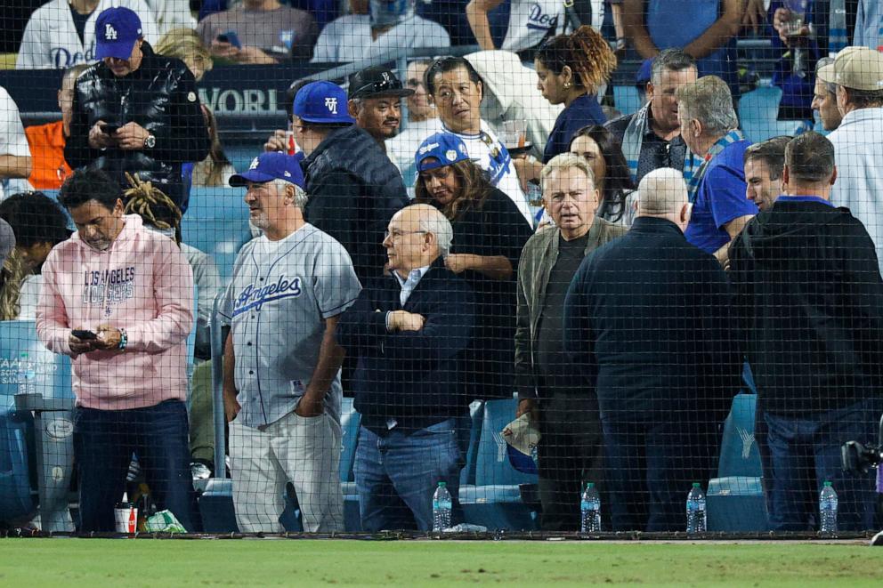 PHOTO: Pat Sajak looks on during Game One of the 2024 World Series between the Los Angeles Dodgers and the New York Yankees at Dodger Stadium, Oct. 25, 2024, in Los Angeles.