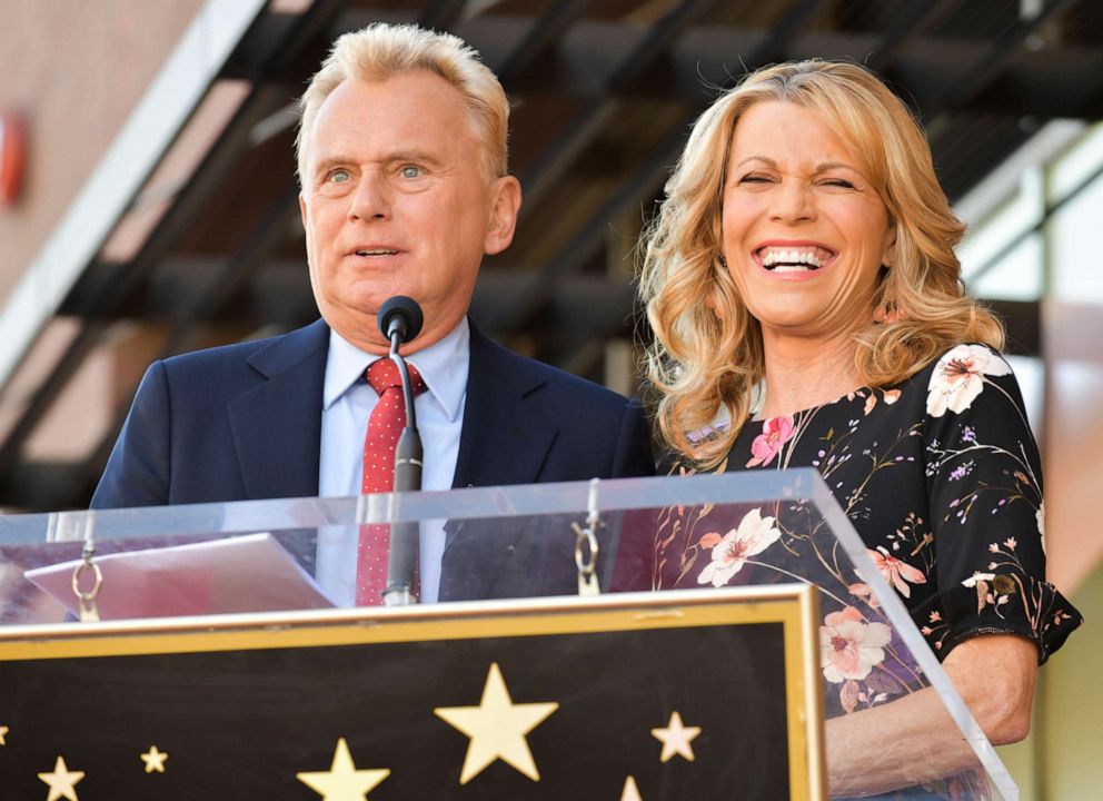 PHOTO: Pat Sajak and Vanna White speak at a Hollywood Walk of Fame ceremony in California, Nov. 1, 2019.