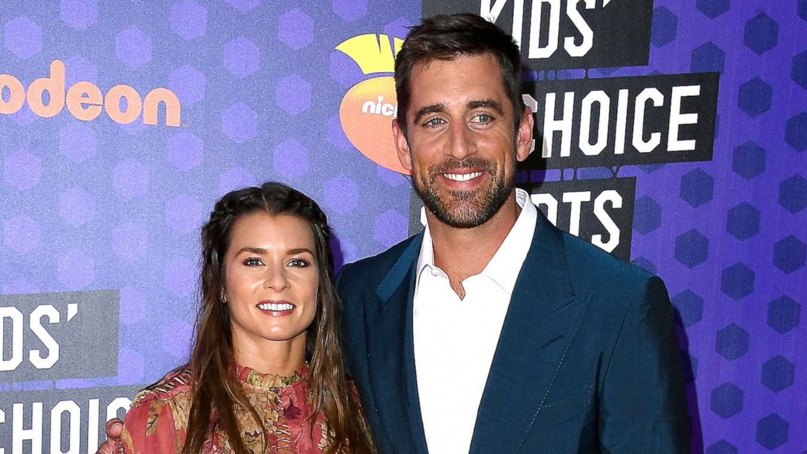 PHOTO: Danica Patrick and Aaron Rodgers arrive at the Nickelodeon Kids' Choice Sports Awards 2018 at Barker Hangar, July 19, 2018, in Santa Monica, Calif.