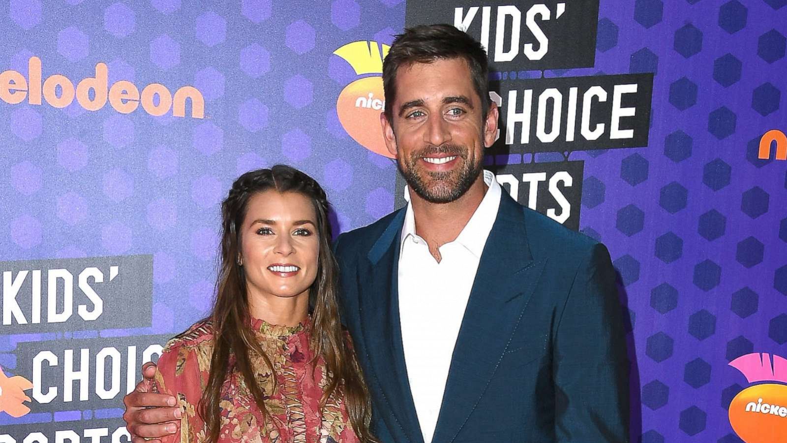 PHOTO: Danica Patrick and Aaron Rodgers arrive at the Nickelodeon Kids' Choice Sports Awards 2018 at Barker Hangar, July 19, 2018, in Santa Monica, Calif.