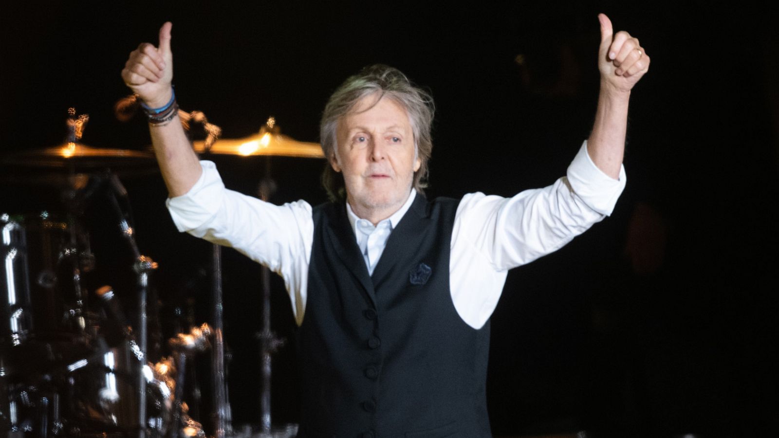 PHOTO: Sir Paul McCartney performs as he headlines the Pyramid Stage during day four of Glastonbury Festival at Worthy Farm, Pilton, June 25, 2022, in Glastonbury, England.