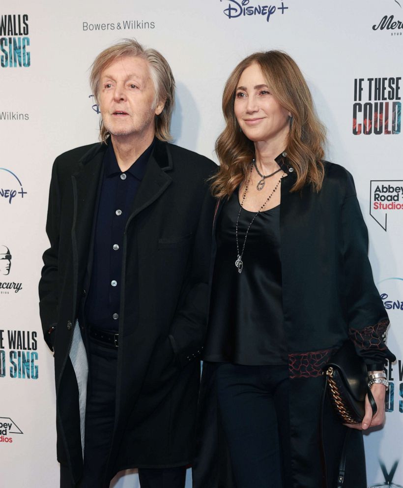 Sir Paul McCartney and Nancy Shevell attend the London Premiere of Disney Original Documentary If These Walls Could Sing at Abbey Road Studios, Dec. 12, 2022, in London.