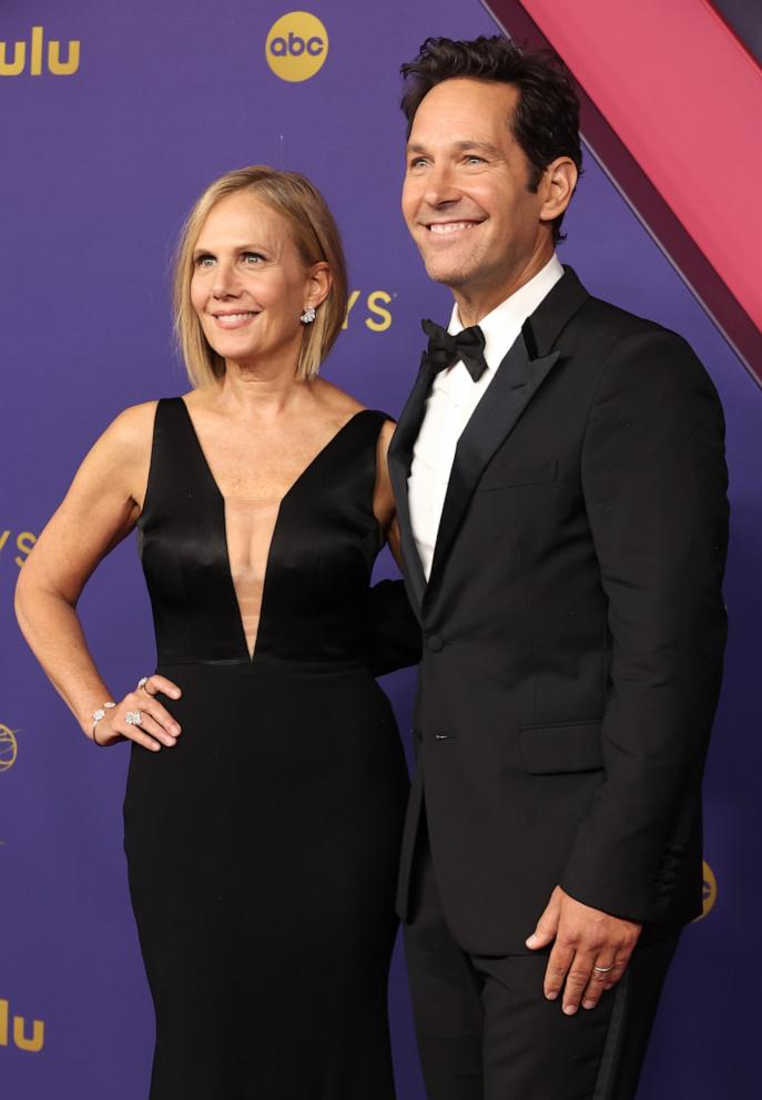 PHOTO: Julie Yaeger, left, and Paul Rudd attend the 76th Primetime Emmy Awards, Sept. 15, 2024, in Los Angeles.