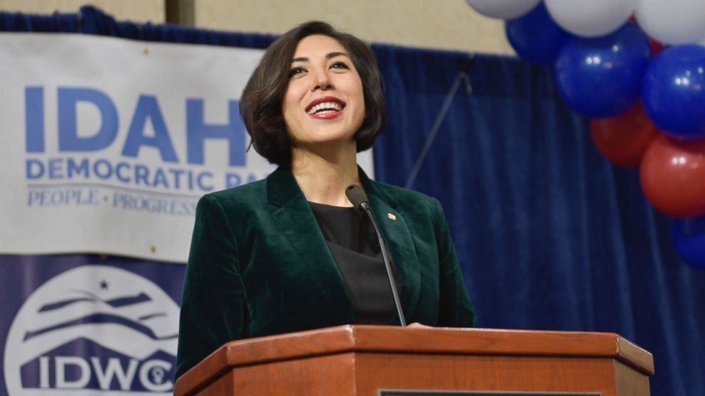 PHOTO: Democratic gubernatorial candidate Paulette Jordan addresses supporters at an election night party, Nov. 6, 2018, in Boise, Idaho.