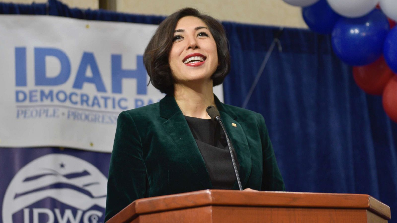 PHOTO: Democratic gubernatorial candidate Paulette Jordan addresses supporters at an election night party, Nov. 6, 2018, in Boise, Idaho.