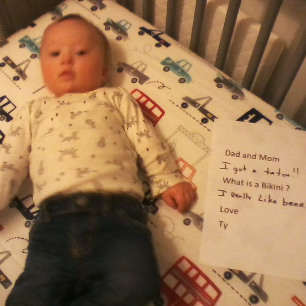 VIDEO: 'Low tech' pawpaw sends adorable memes of grandson while parents are away