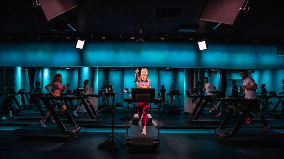 Rebecca Kennedy, master tread instructor at Peloton, teaches a treadmill class at Peloton's New York City studio.