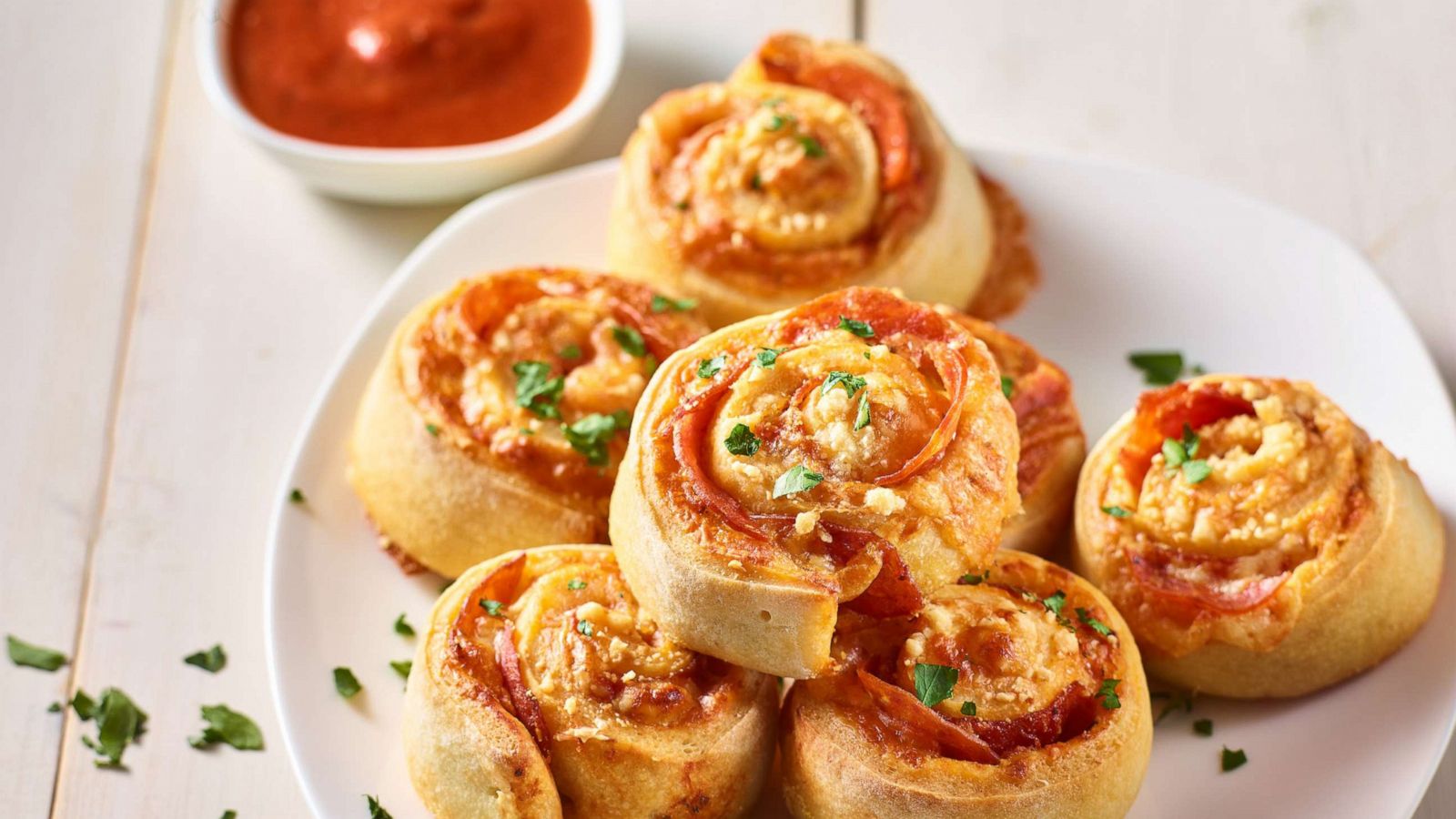 PHOTO: Pepperoni pizza pinwheels that can be plated and served in individual portions.