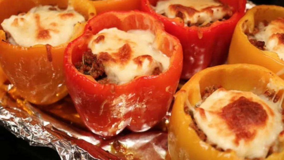 PHOTO: Italian stuffed peppers with sausage and cheese.