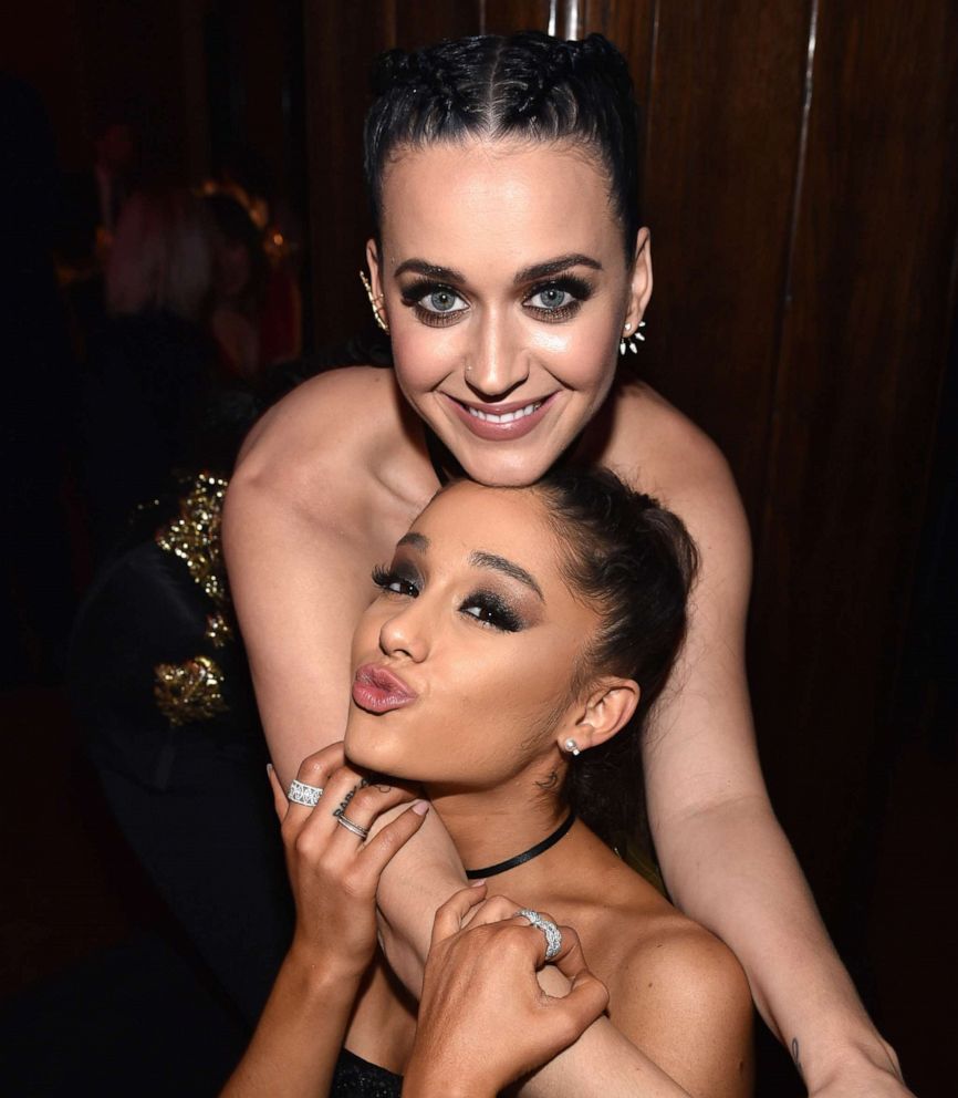 PHOTO: Katy Perry and Ariana Grande attend an event in Los Angeles, Calif., Feb. 13, 2016.