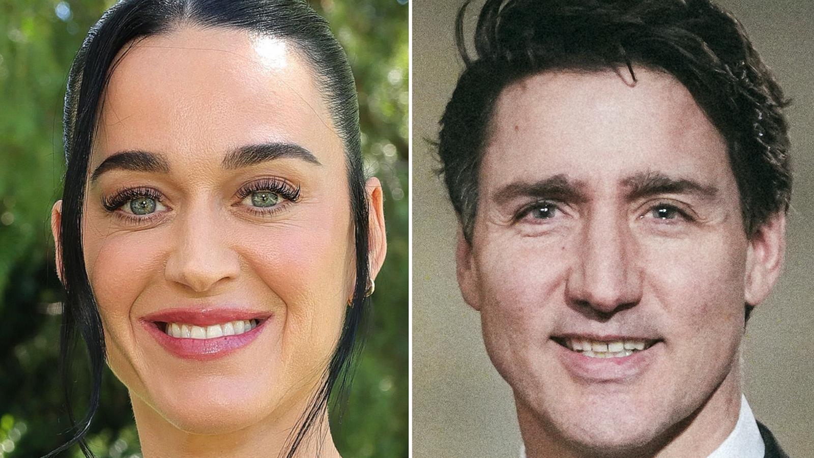 PHOTO: Katy Perry, March 11, 2026 in Beverly Hills, Calif., and Justin Trudeau, February 10, 2025 in Paris.
