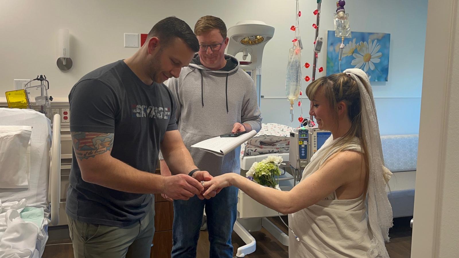 PHOTO: Sara and Brandon Perry married on Feb. 13 at Saint Luke’s East Hospital, where Sara had been admitted after her water broke at 35 weeks.