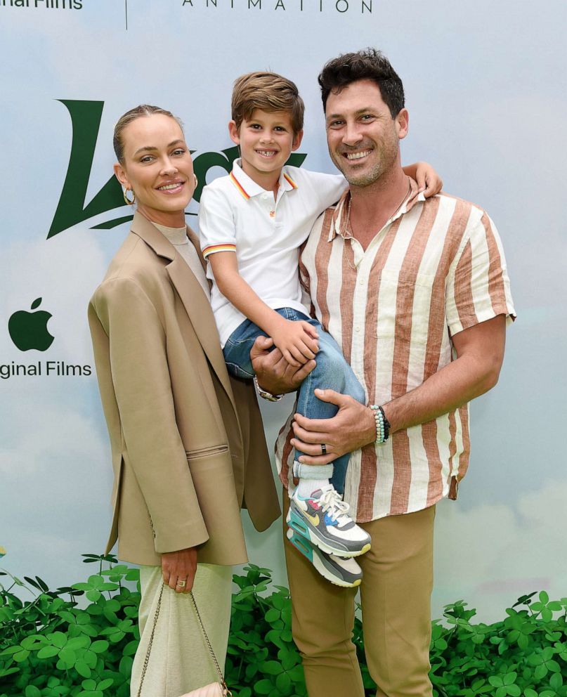 PHOTO: In this July 30, 2022, file photo, Peta Murgatroyd, Maksim Chmerkovskiy, and son Shai Aleksander Chmerkovskiy are shown at a movie premiere in Los Angeles.