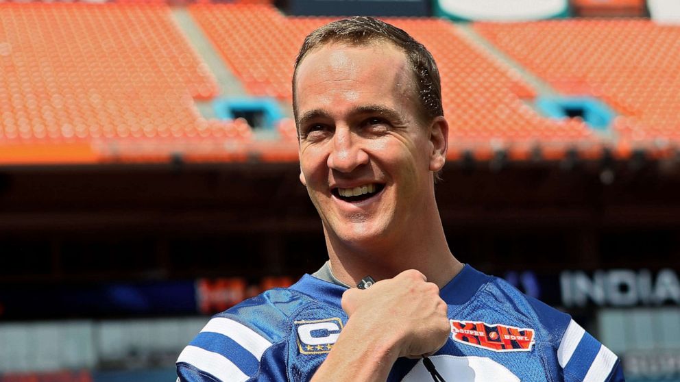 PHOTO: Peyton Manning looks on during Super Bowl XLIV Media Day at Sun Life Stadium on Feb. 2, 2010 in Miami Gardens, Fla.