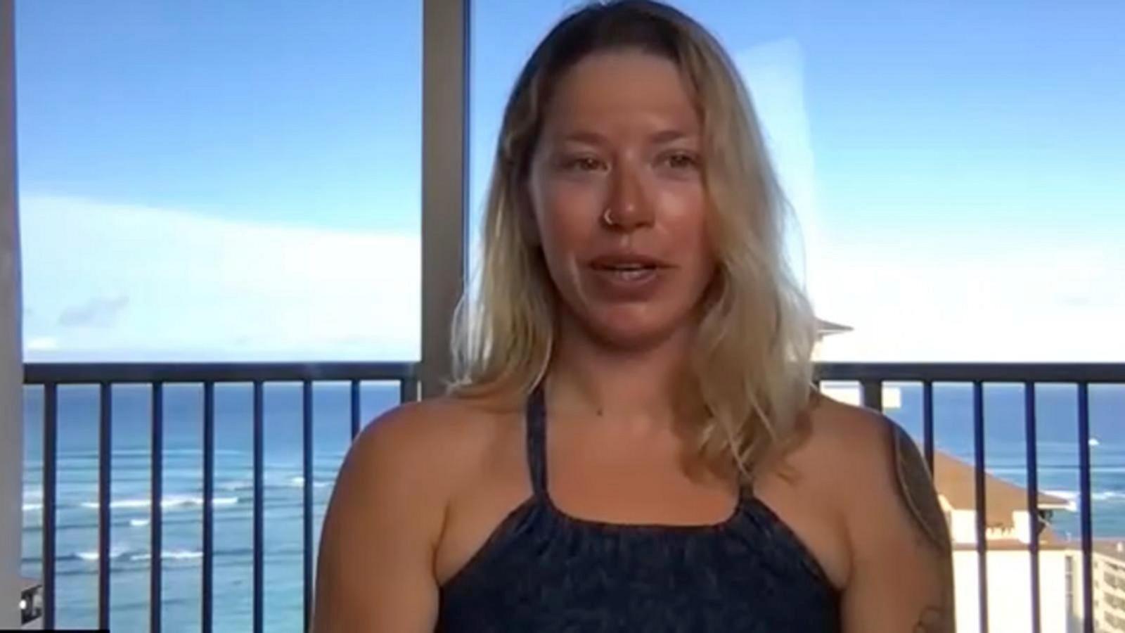 PHOTO: Kelsey Pfendler speaks out after rowing from California to Hawaii.